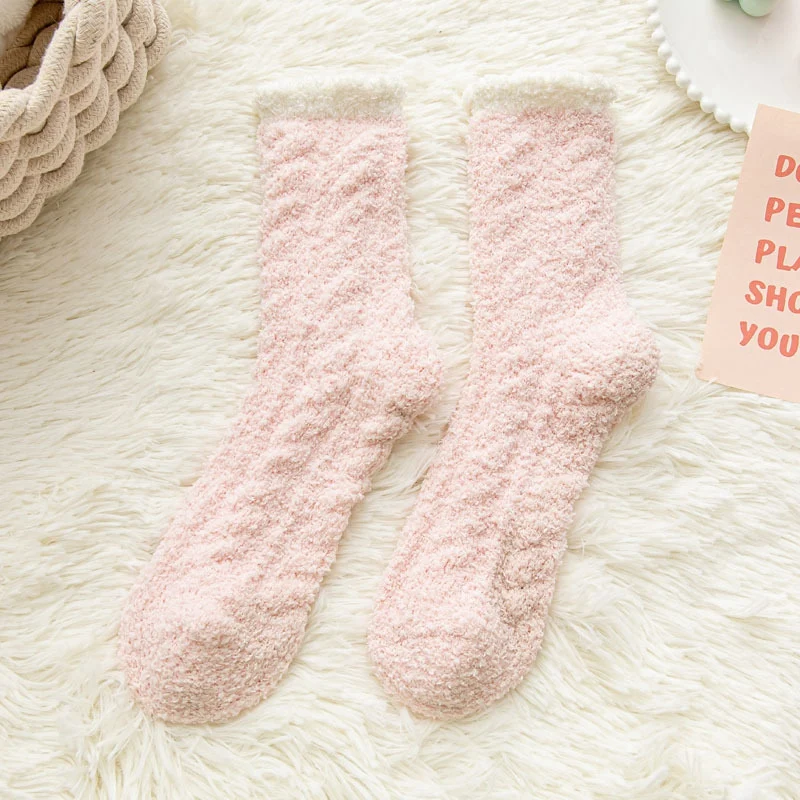 Women's One Pair Coral Velvet Socks Padded Thickened Home Floor Socks Warm Sleep Socks Wool Socks