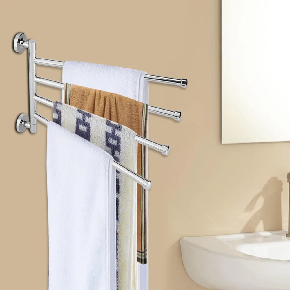 

Stainless Steel Rotating Towel Bar Silver Chrome Finish Swivel Towel Rack Wall Mounted Modern Swing Out Towel Holder