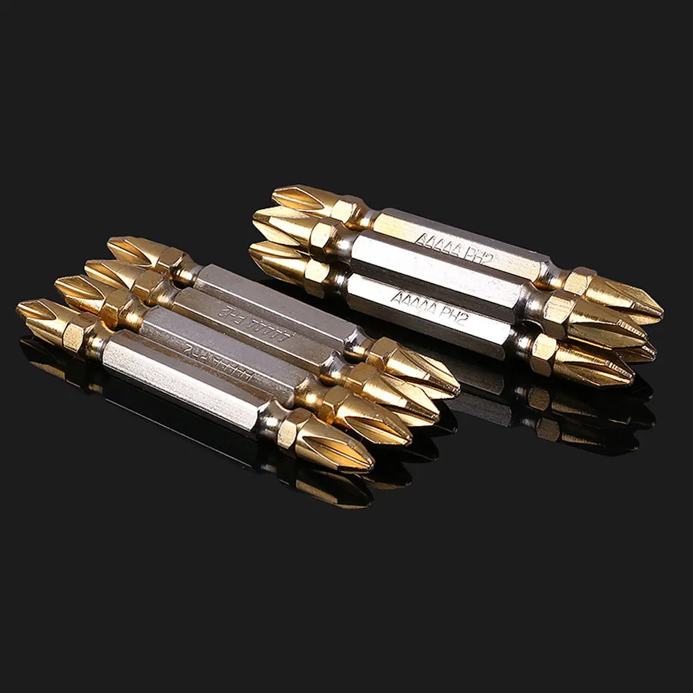 65mm PH2 Magnetic Cross Double-Head Screwdriver Bits Titanium Coated Hex Shank Electric Drill Bit for Home Improvement