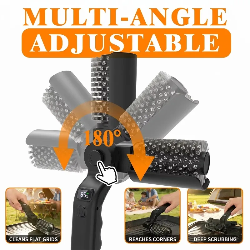 Cordless Rechargeable Electric BBQ Grill Brush, Stainless Steel Brush Head Grill Cleaner for BBQ Grate