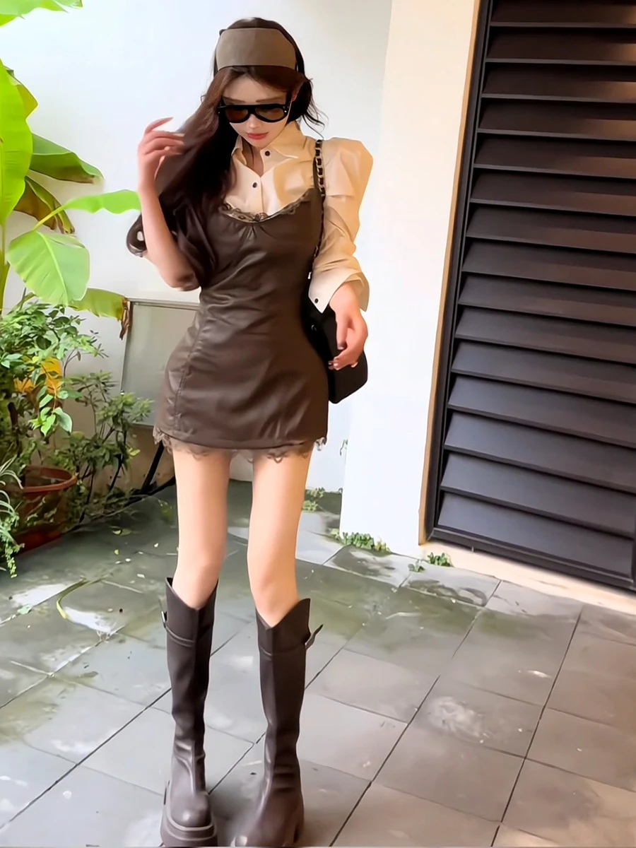 

Сексуальная длинная юбка на бретельках для американских девушек с кружевной отделкой, осенний модный дизайн, повседневный свободный крой для взрослых женщин