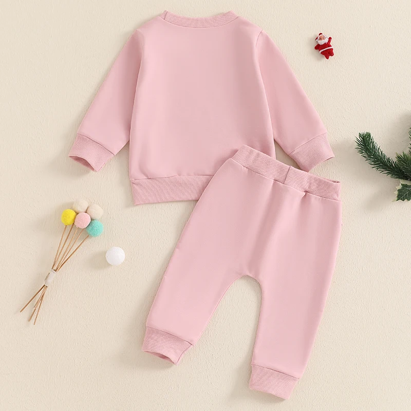 Toddler Girls Christmas Outfits Santa Claus Print Long Sleeve Shirt and Elastic Pants Set Baby Cute 2 Piece Clothes