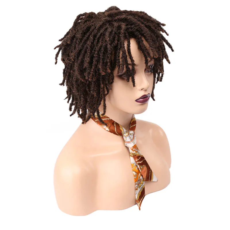 Synthetic Short Curly Hair Wigs With Natural Looking Dreadlock Braided Wig For Black Women Ombre Black Mixed Brown Daily Party