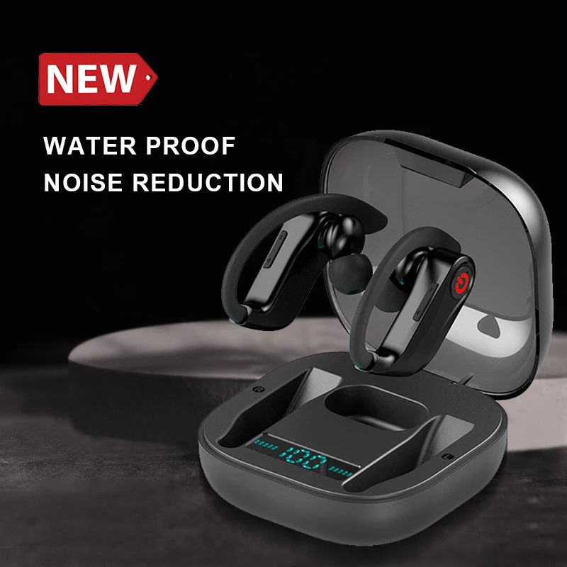 Sport cuffie Wireless Bluetooth con microfono IPX5 ganci auricolari impermeabili Display a LED auricolare Bluetooth cuffie Stereo HiFi per musica