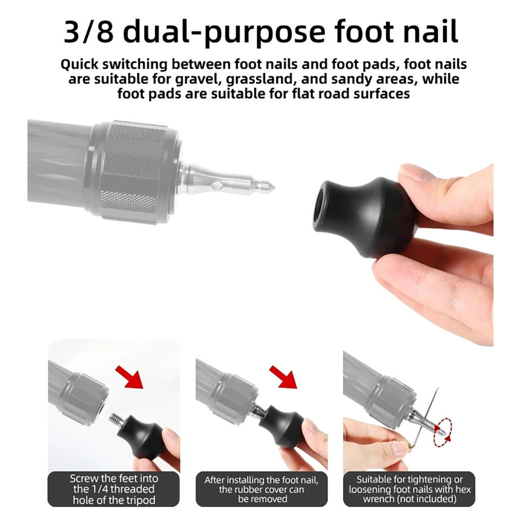 Rutschfeste Stativfüße mit verbessertem Grip für Gras, Kies und unebenes Gelände, ideal für Außenaufnahmen, mit 3/8-Zoll-Schraube, 9,5 mm Durchmesser. – Detail 4