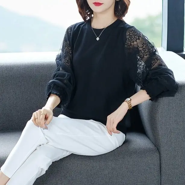 2025 primavera verão nova edição coreana versátil moda olhar fino renda manga bolha topo solto inferior fino oco chique topos