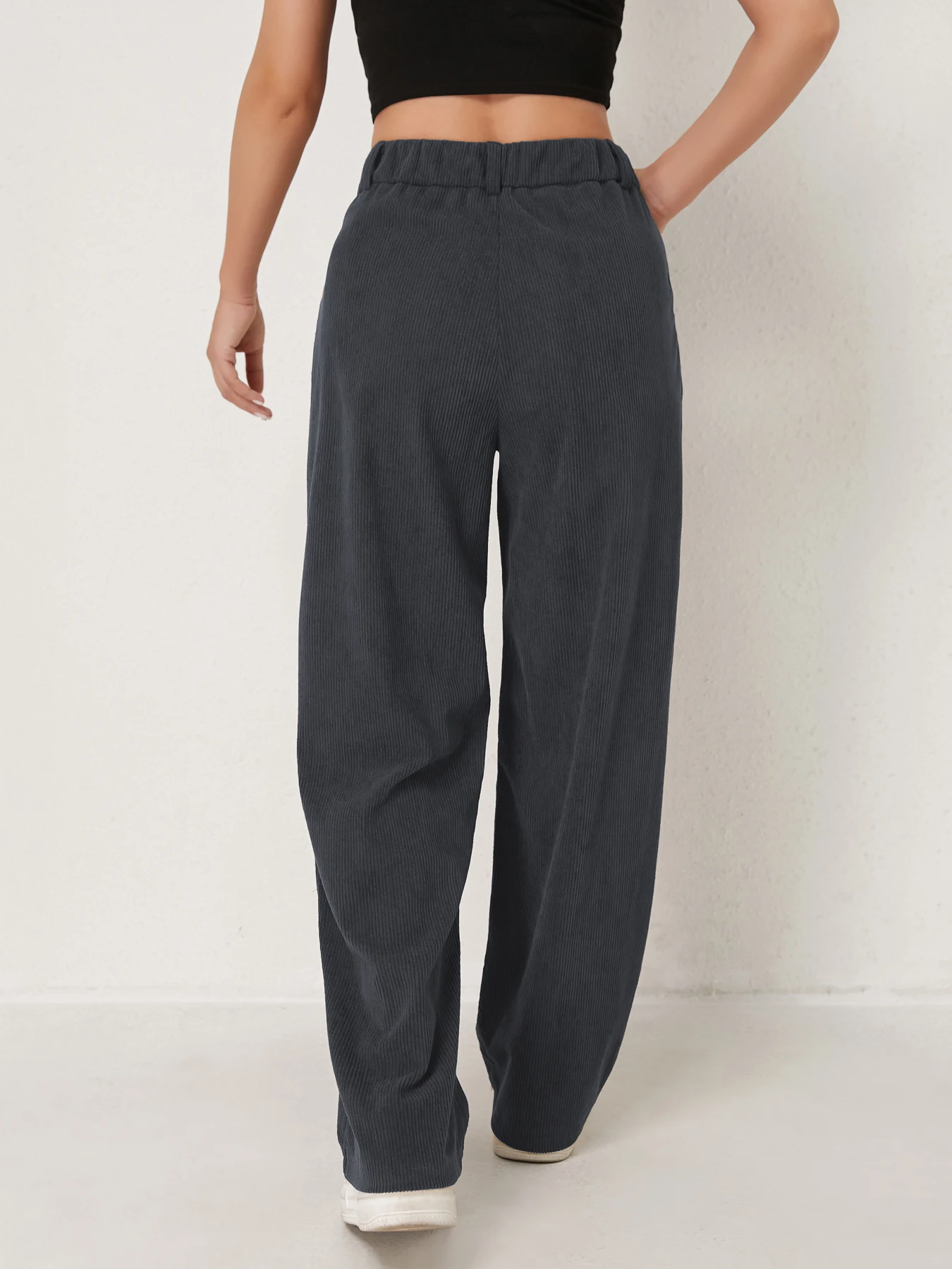 Neue Herbst- und Winter-Freizeitanzüge für Damen in Unifarben aus Cord mit weitem Bein und geraden, samtartigen Hosen, die schlank aussehen – Detail 8