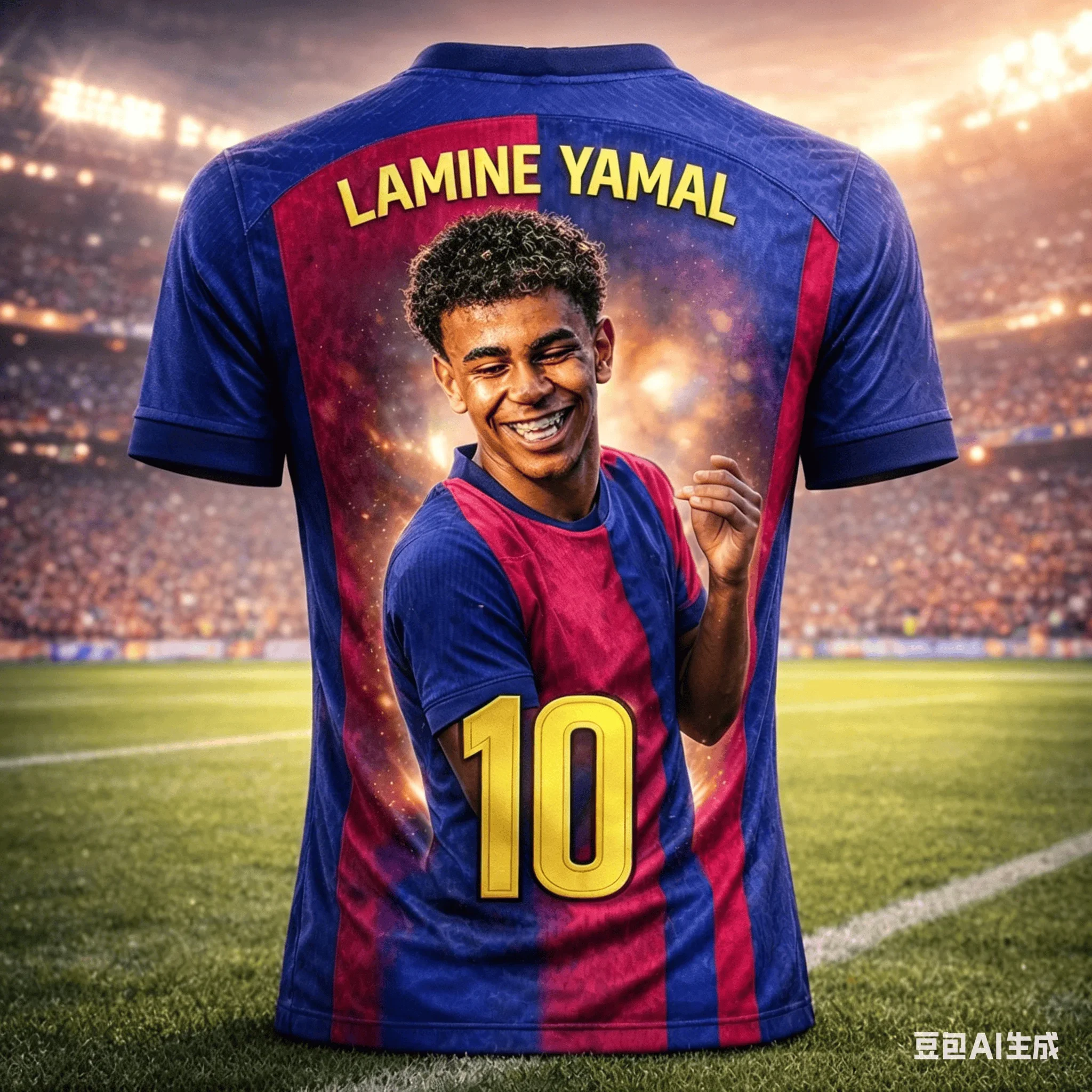 Lamine Yamal # 10 Barcelona Fußballtrikot T-Shirt, Herren Damen Rot Blau Kurzarm Casual Fußball-Fan Streetwear T-Shirt – Detail 4