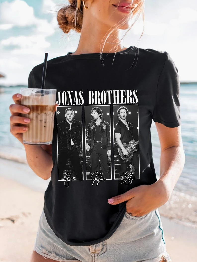 جوناس بروس جولة الذكرى السنوية 20 2025 قصيرة الأكمام القطن تي شيرت خمر Y2K الصيف الرجال النساء الجولة الرقبة ملابس الشارع الشهير عادية #2