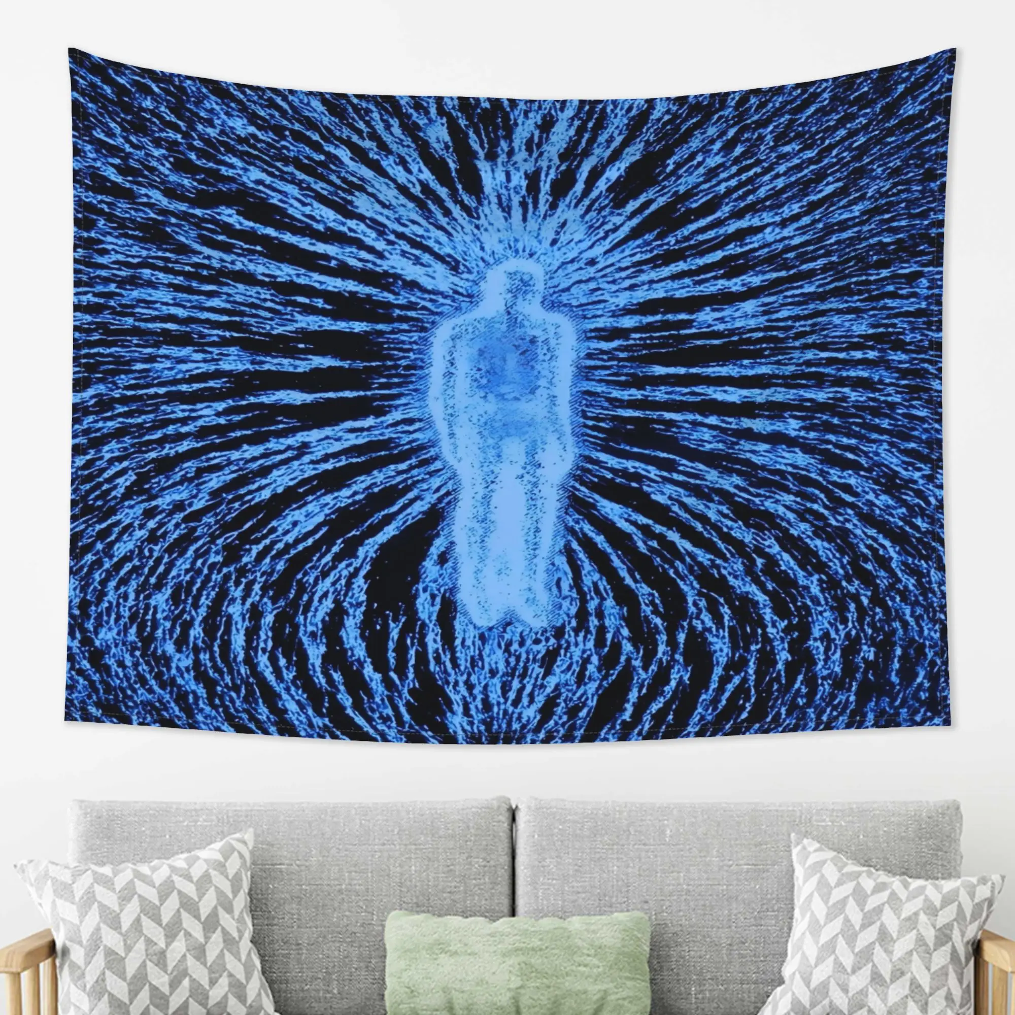 1pc Blue Glowing Human Aura Vortex Tapestry Spiritual Surreal Wall Hanging Aesthetic Room Decor Cool Room Stuff Background Cloth