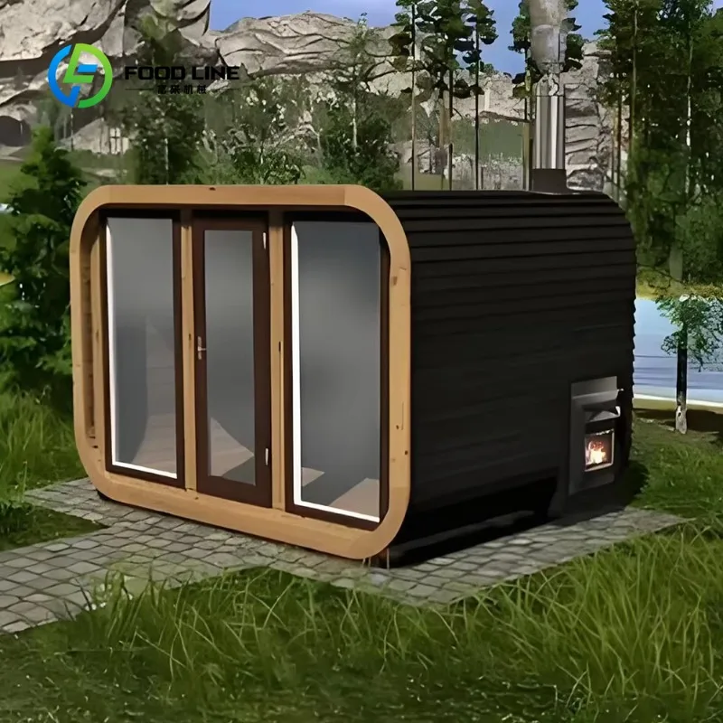 Customized Outdoor Sauna Room Rounded Corners Tempered Glass Door Cedar Wood Finish Bulk Purchase Save for Private Garden