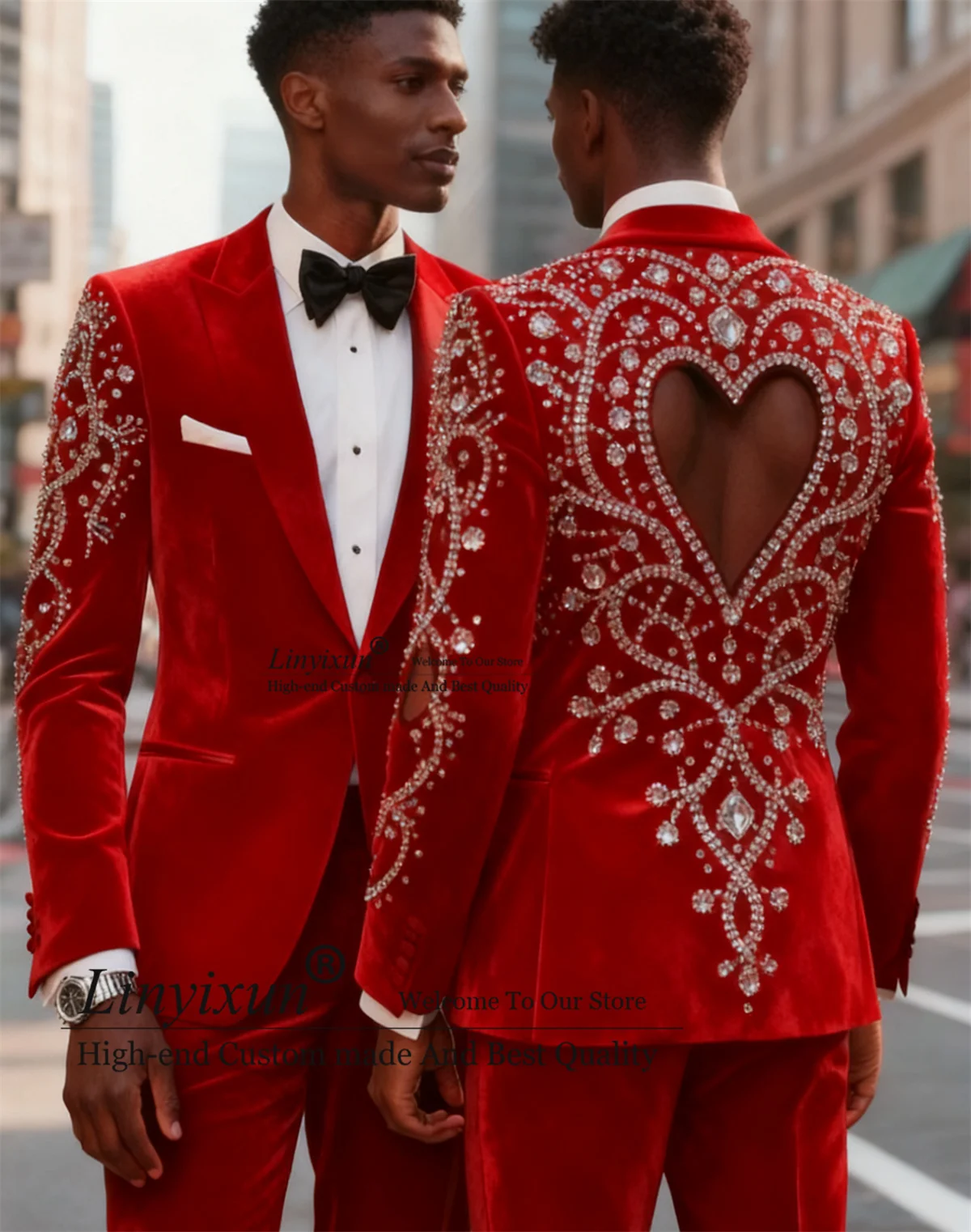 Jas Pengantin Pria Mewah Berbahan Beludru Kristal Metalik, Tuxedo Pengantin Pria Custom 2 Potong, Blazer Slim Fit untuk Pesta, Ropa Blazer