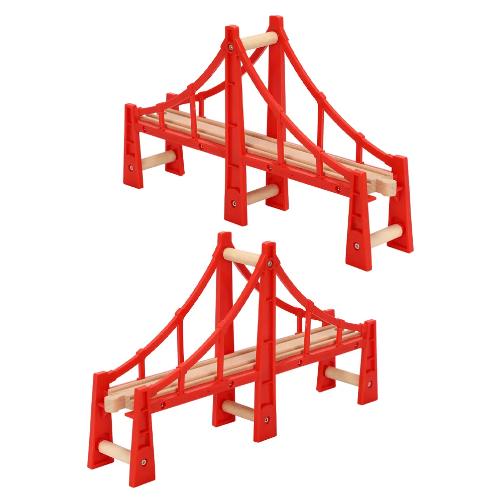 2 Pcs Track Red Train Bridges Children Present Wooden Toy Accessories Double Suspension Birthday Gift Kids Toys Connectors