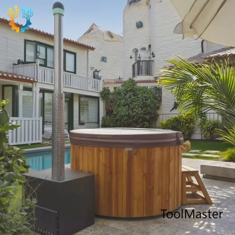 【2026】Reliable Reputation Lazy Outdoor Spa Hot Tub Red Cedar Wood Burning Hot Tub Bathtubs With External Wood Heating Stove