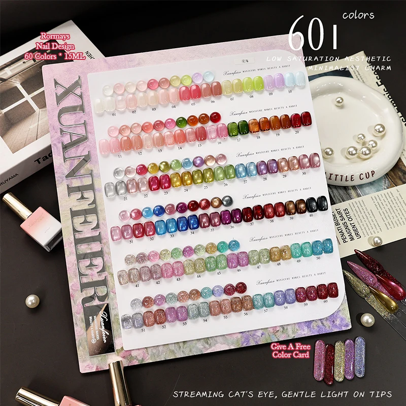 60 Colors Shimmer Cat Eye Nail Gel Polish Set Sparkle Glitter Translucent UV LED Soak Off Semi Permanent Gel Lacquer Nail Art