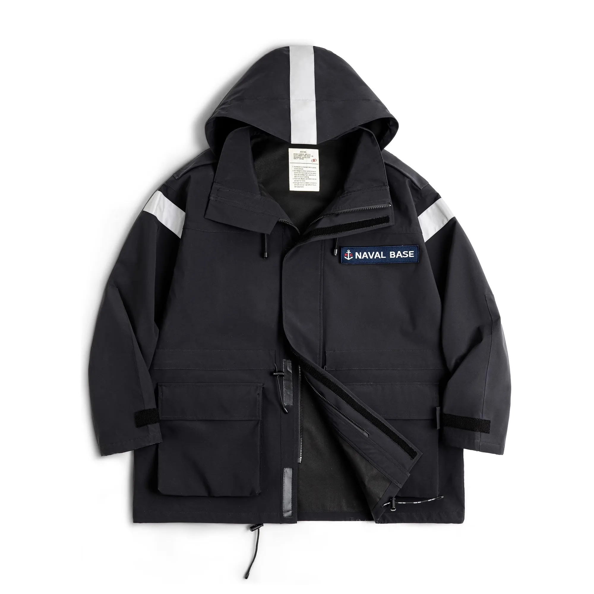 

New Arrival Workwear American Retro Mid Length Navy Parkour Windbreaker Loose Windproof Hooded Jacket Men's Spring