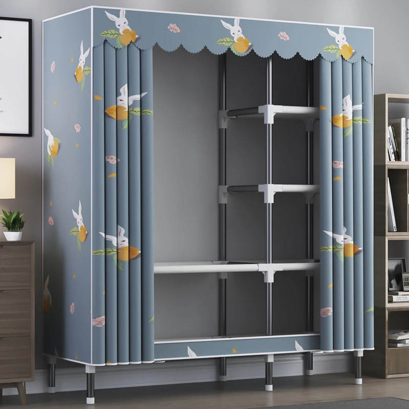 Nordic Bedroom Simple Cloth Wardrobe With Drawer Thickened Durable Bedroom Cabinet Steel Frame Bedroom Closets Home Furniture