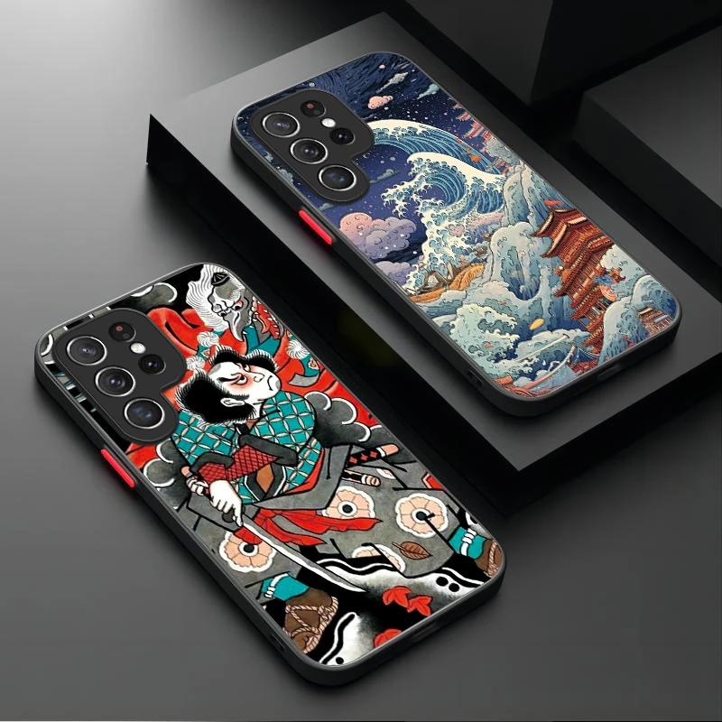 Case For Samsung Galaxy S24 S23 S22 Ultra S21 S20 FE S10 Plus A15 A25 A35 A55 5G Note 20 10 Japan Ukiyo-e Samurai Sea Wave Cover