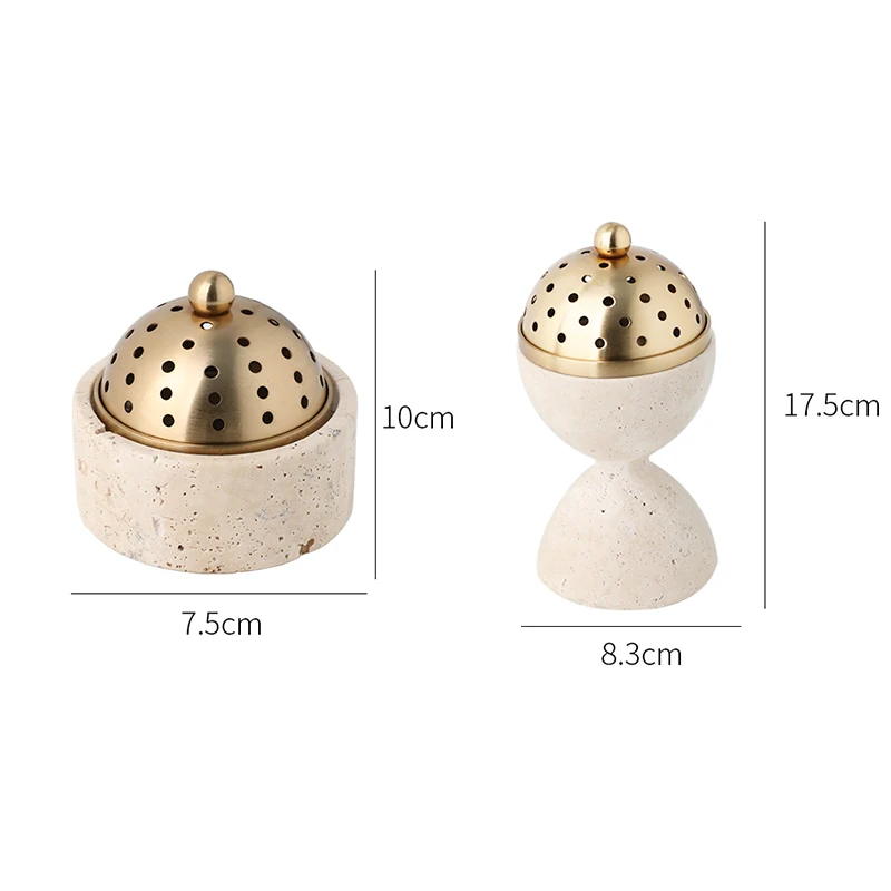 Travertine Mabkhara Burner Luxury Oud Mubkhar Censer Natural Marble Incense Bakhoor Burner with Brass Cover