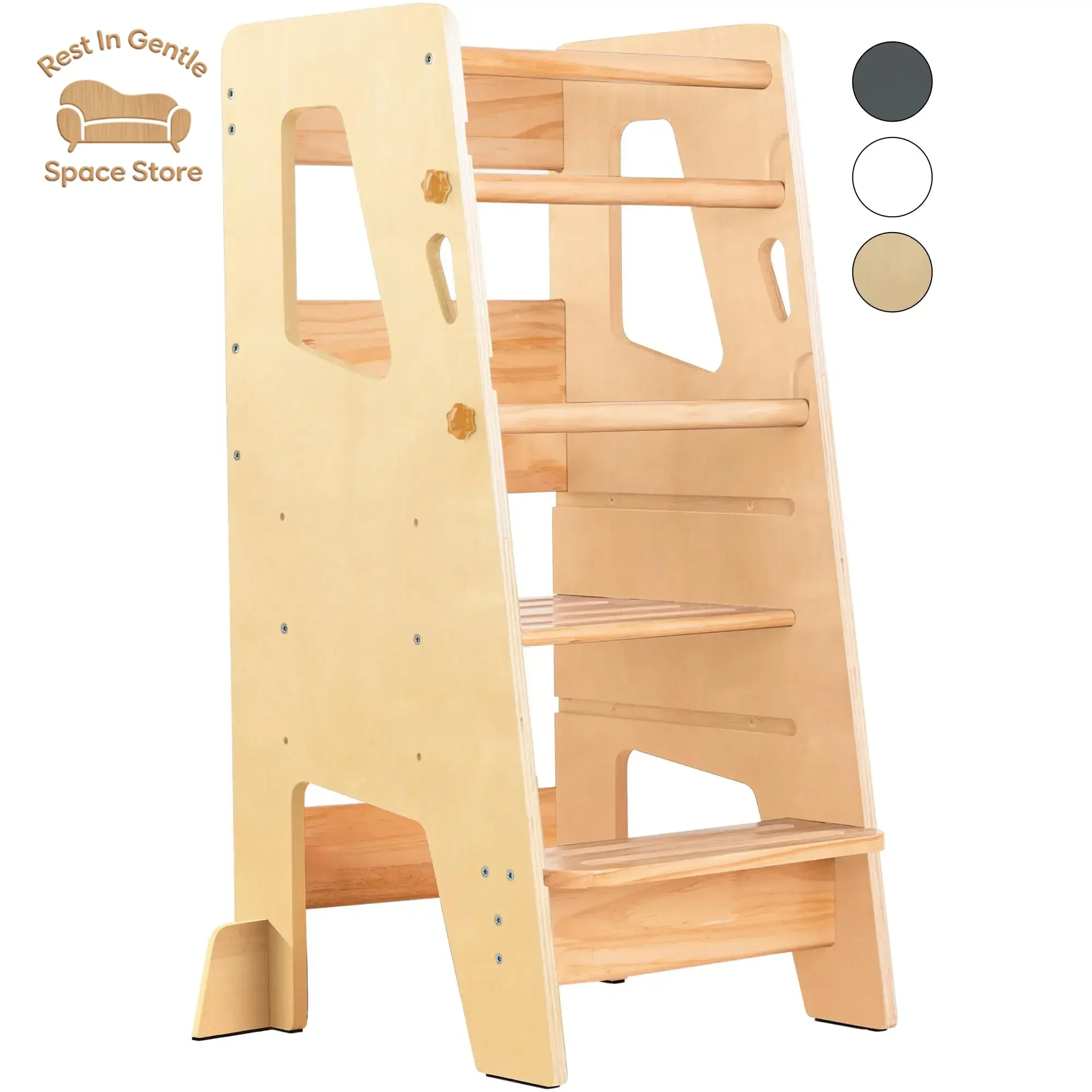 Custom Montessori Wooden Kids Learning Tower Foldable Kitchen Helper Step Stool with Storage for Home School or Gym