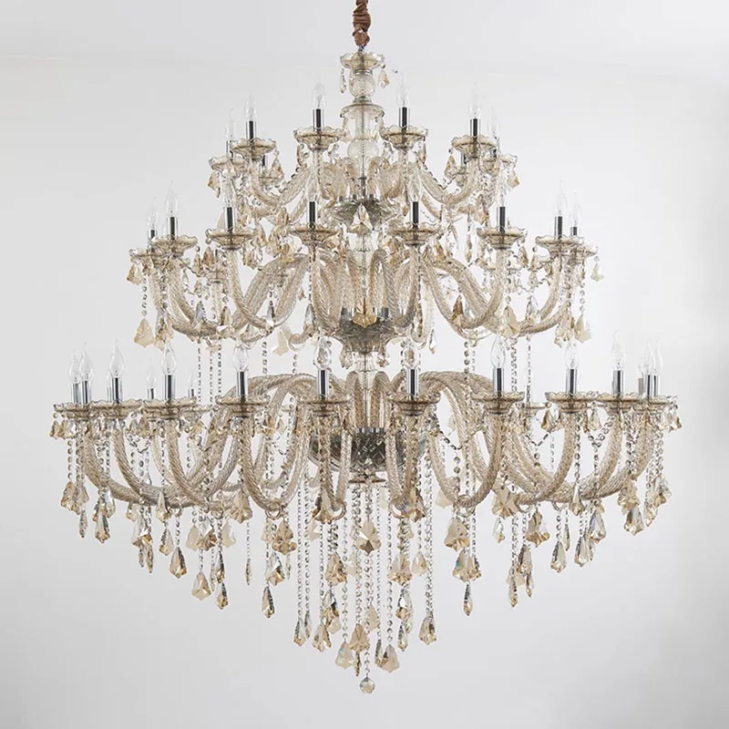 European 3 Layers Crystal Chandeliers Duplex Chandelier Living Room Lighting Hotel Lobby Restaurant Lighting Glass Chandelier