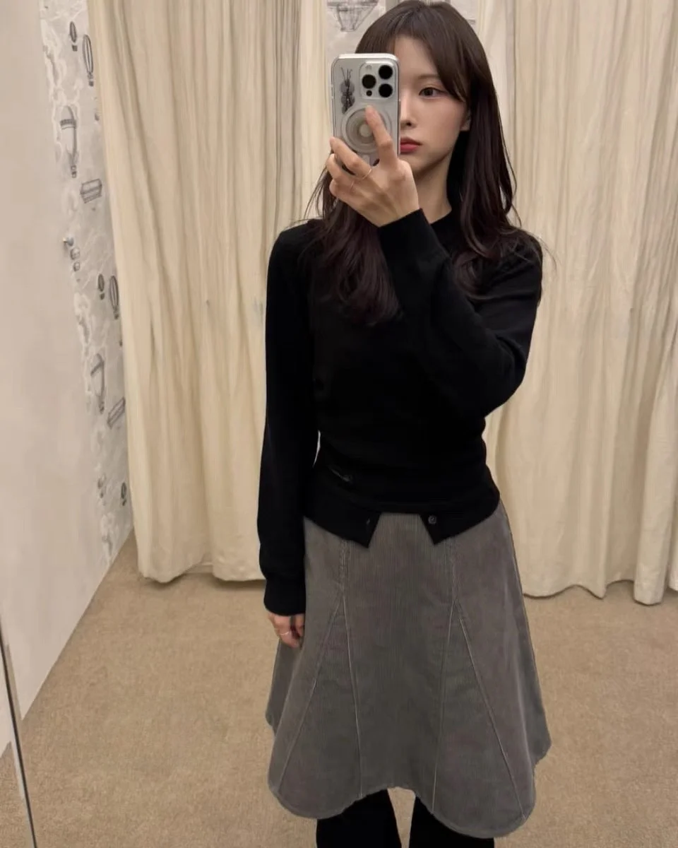 

High Waist Corduroy Umbrella Skirt Versatile Retro Sle Spring Autumn New Arrival Women's A-Line Skirt Smooth Surface