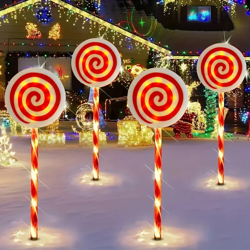 Solar-Powered Candy Cane Garden Lights - Festive Red Striped Outdoor Decor, Christmas and Holiday Yard, Gardens, Lawn Decor
