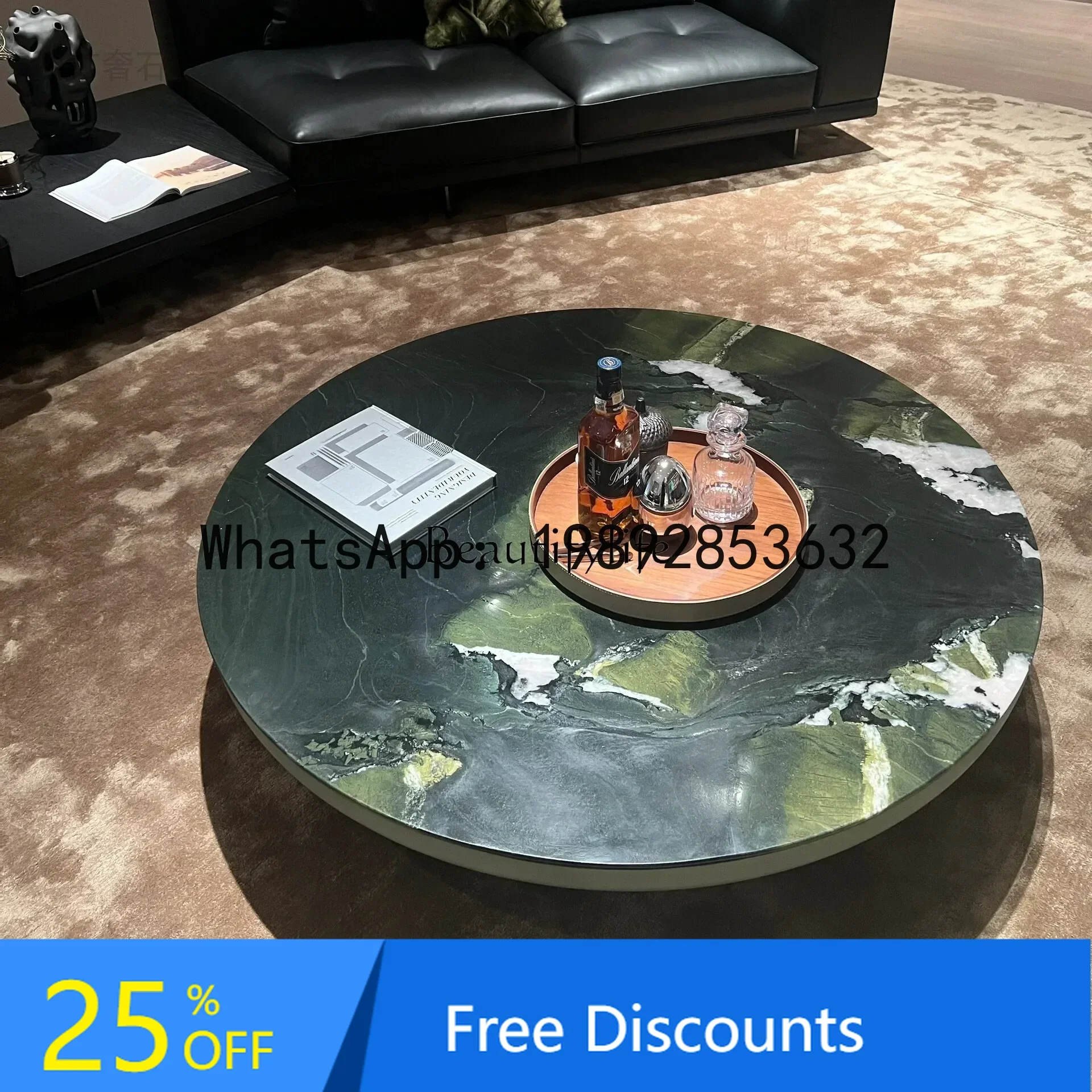 

Avocado green luxury stone coffee table round coffee table natural marble