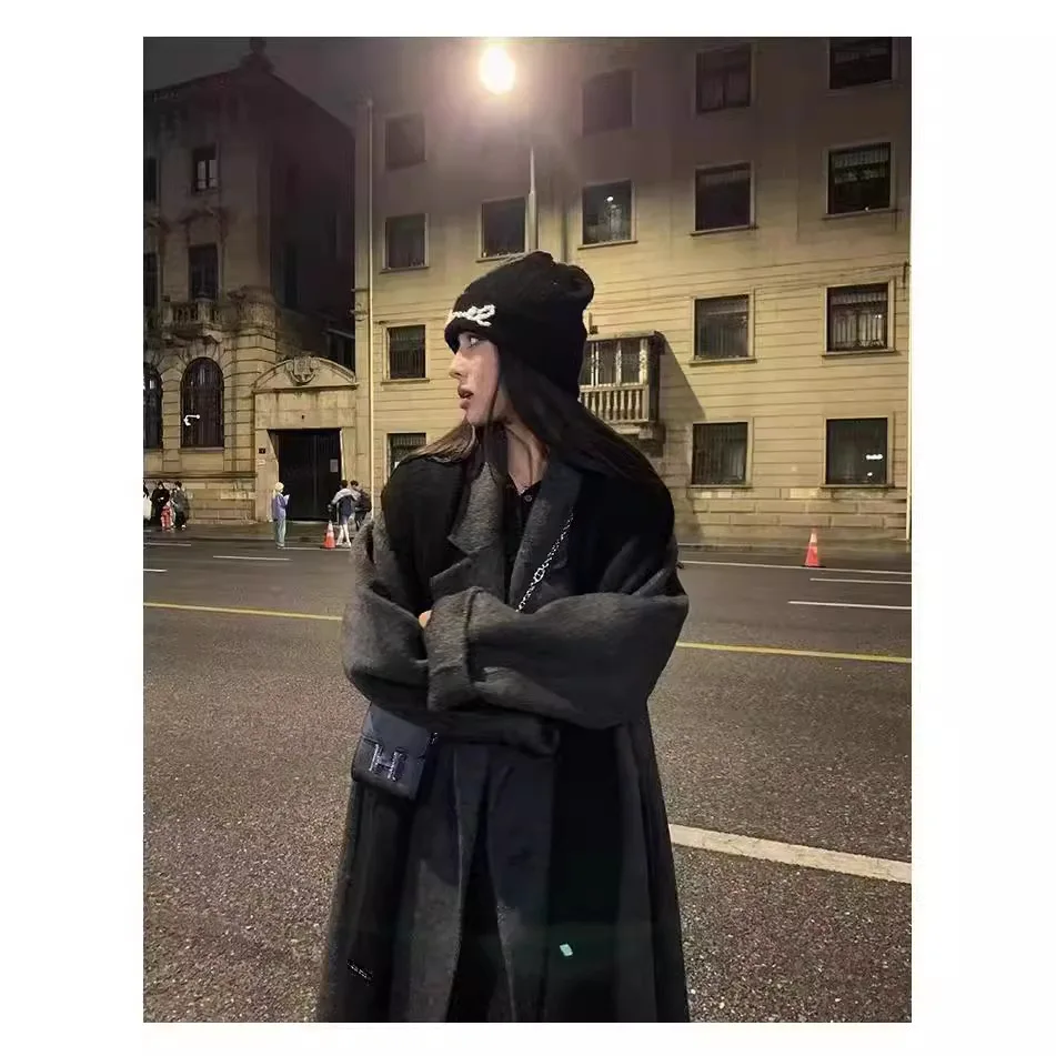 Cappotto di lana double face Stile coreano Autunno Inverno Nuovo arrivo Colletto di abito di media lunghezza da donna Capispalla di pura lana