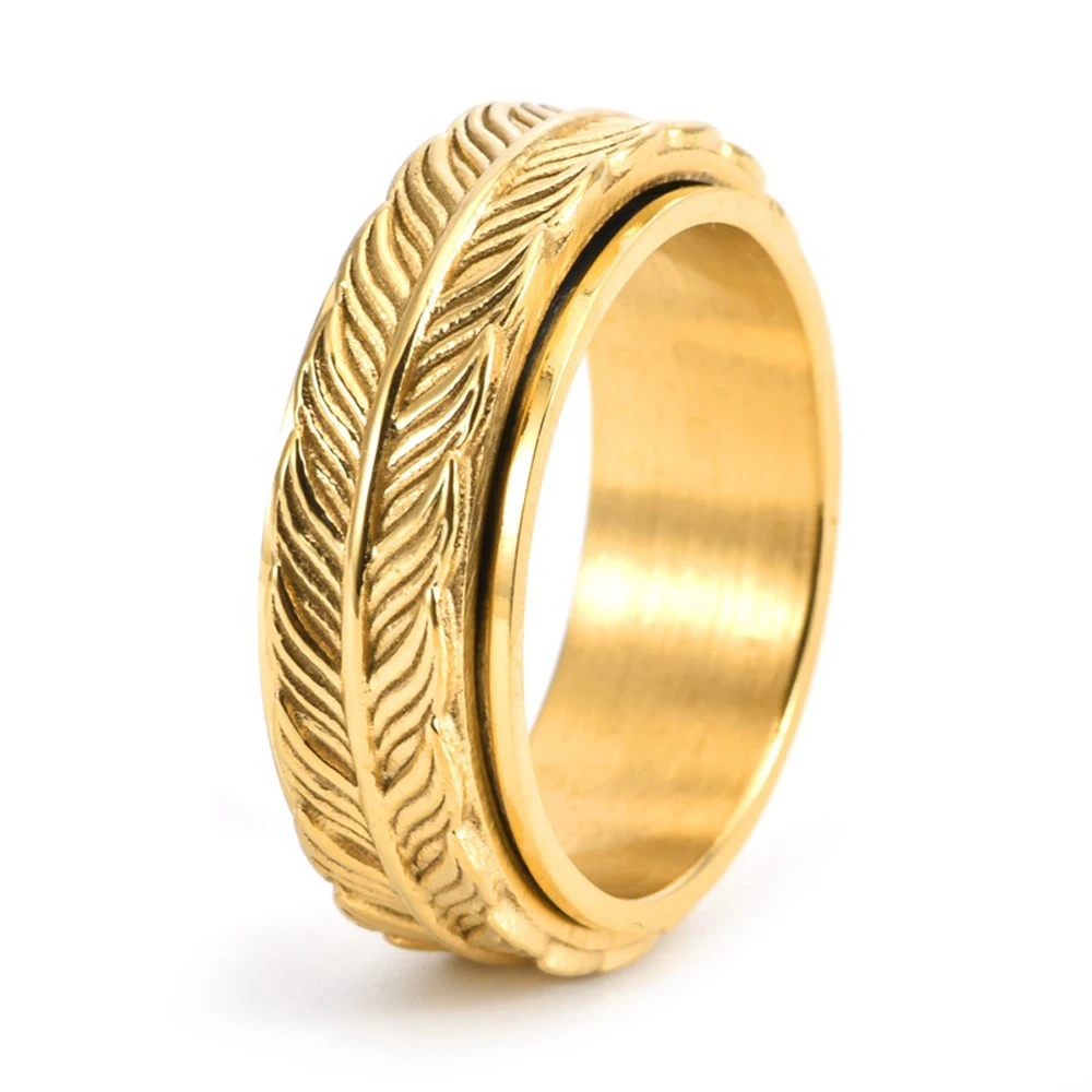 Herren Rotierender Koi-Fischschwanz-Ring aus Titanstahl, Vintage-Stil, vergoldet, Angstlinderung, Schmuck, drehender wasserdichter Ring – Detail 5