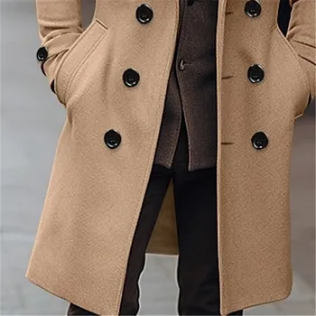 Men's Long Double-Breasted Wool Blend Coat 6 Autumn Winter Men's Woolen Coats Business Casual Fashion Double Breasted Long Woolen Trench Male England Style Wool Blends Coat 6