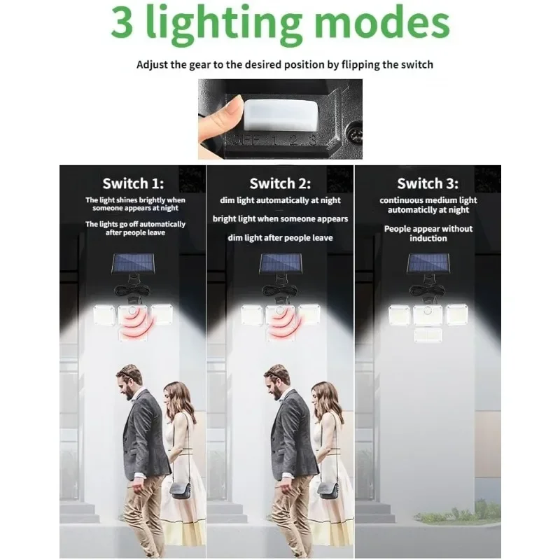 1 PACK Outdoor Motion Sensor Lamp, 4-Head Solar Power Light, 333 LED Solar Light, Flood Lights ,3000 Lumens,270° Lighting Range