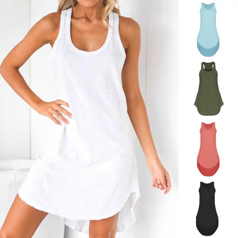 

Women's U-Neck Sleeveless A-Line Dress Soft Comfortable Polyester Split Hem Irregular Dress Summer Accessory Plus Size S-8XL