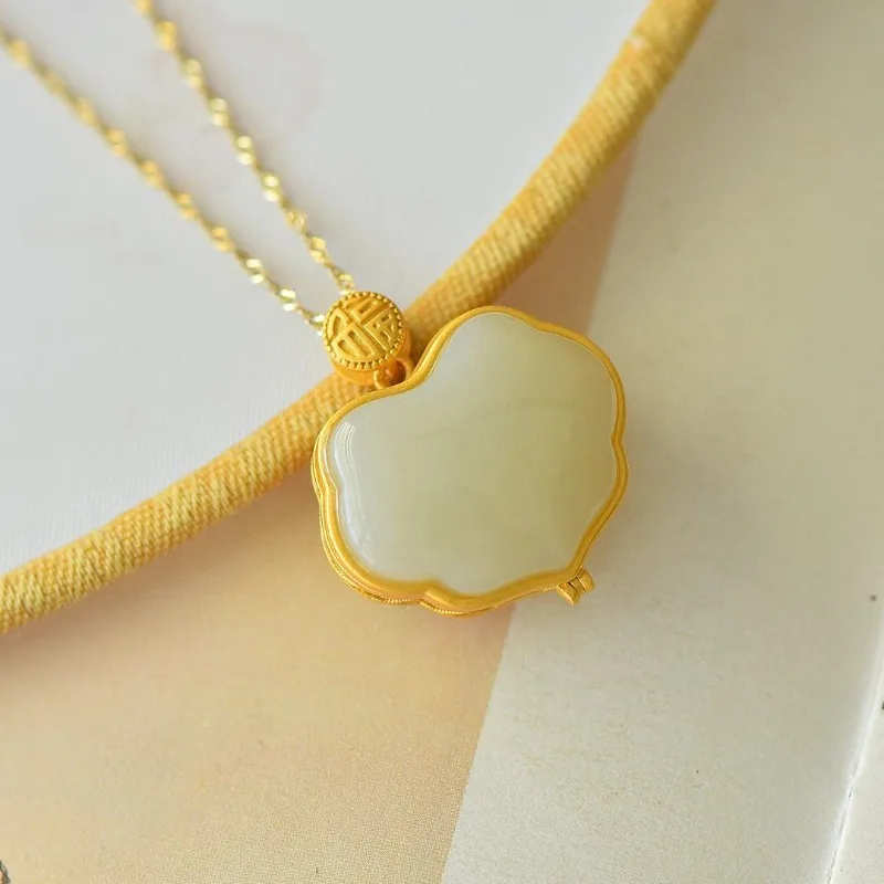 Natural Hetian White Jade Necklace Classical Fresh bamboo joint Ancient Gold Craft Ruyi Pendant Chinese Style Jewelry jfor women