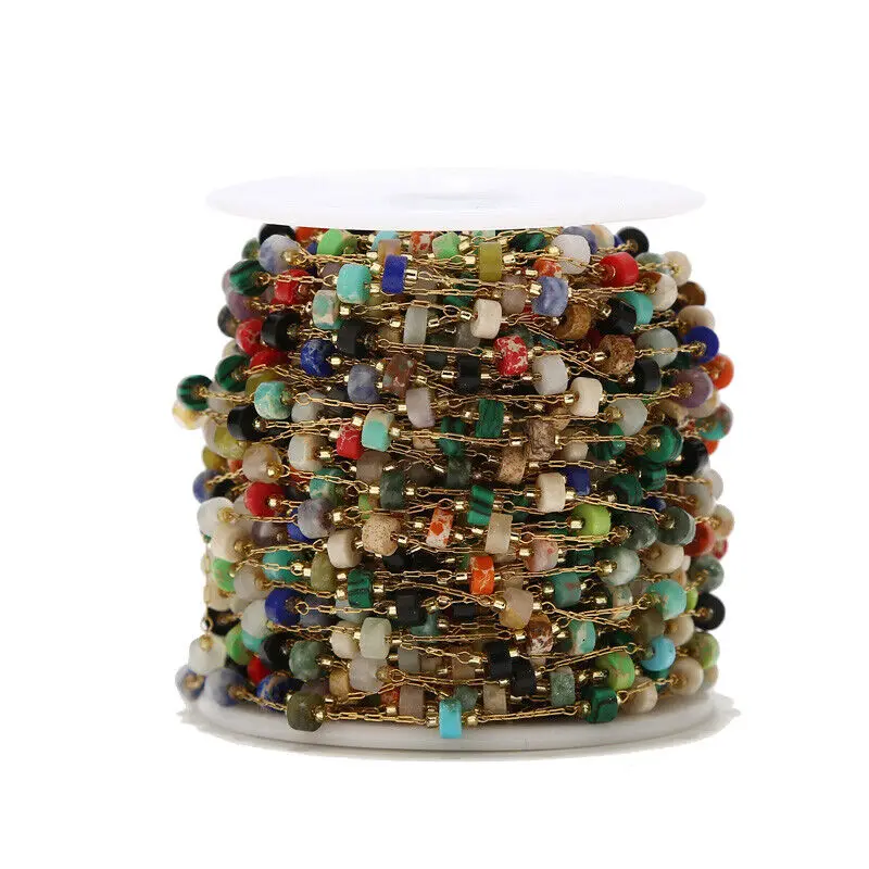 Stainless Steel Beaded Gold Chain Natural Stone Rosary Chains Necklace for Women Jewelry Making