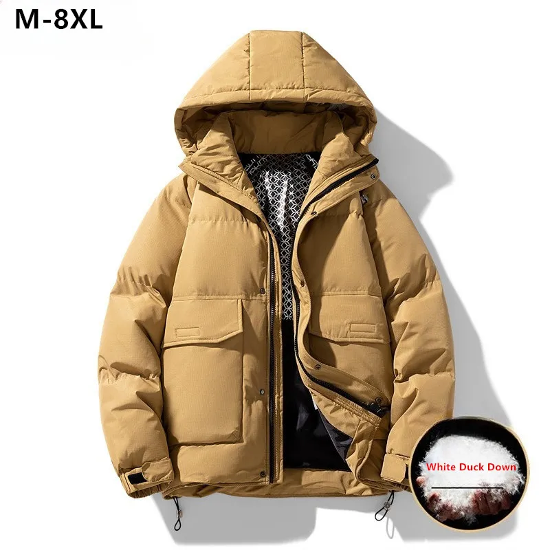 

Winter Warm Coat Men Popular Cool Hoodies White Duck Down Plus Size 6XL 8XL Male Thick Coldproof Trend Outdoor Jackets Clothes