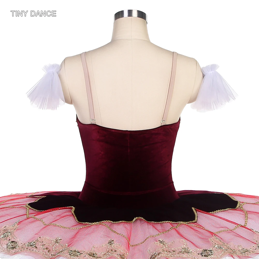 Tutú de baile de Ballet profesional para niña, traje de baile de terciopelo burdeos, faldas plisadas de tul para panqueques, ropa de baile de rendimiento para adultos