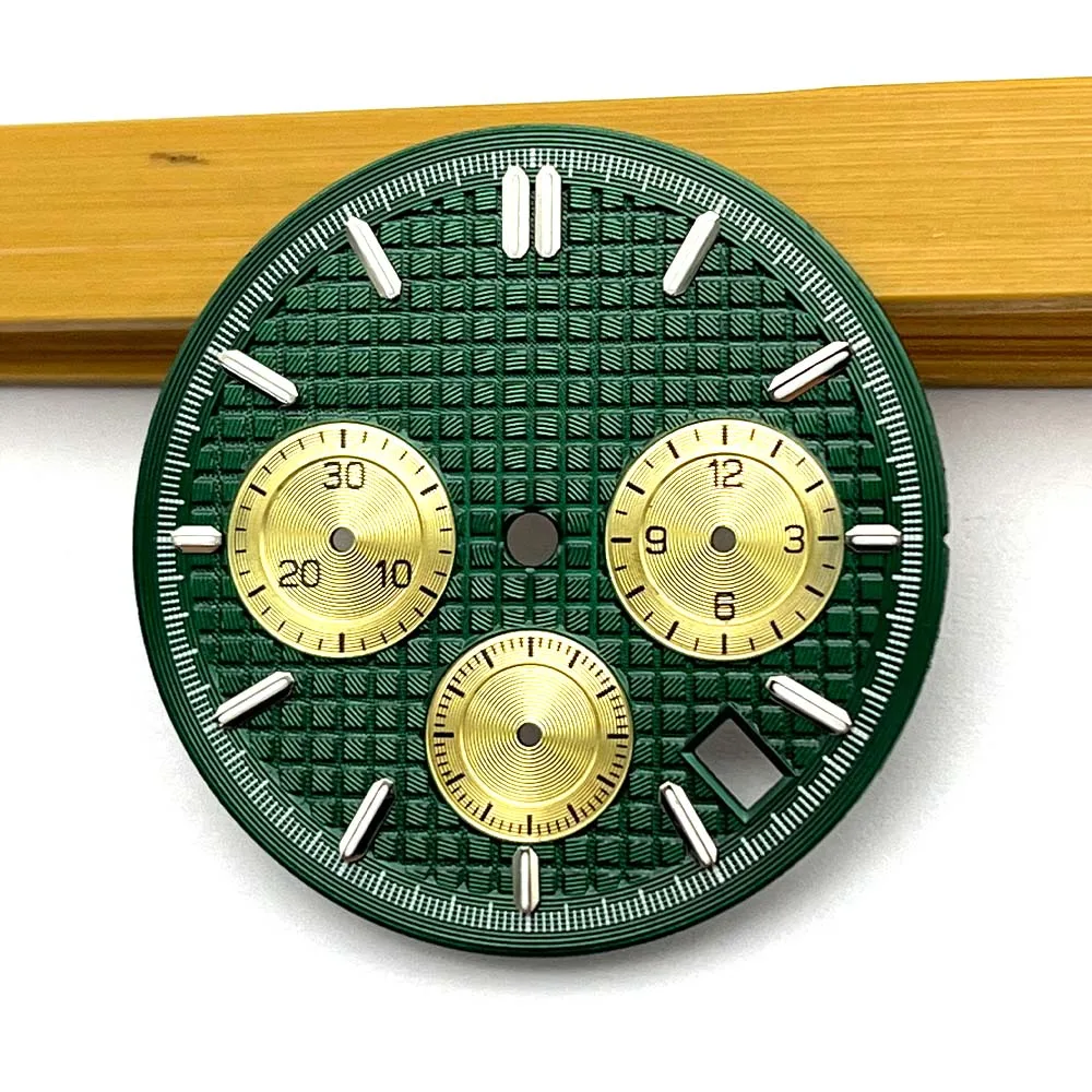 VK63 quartz watch dial accessories green three eyes chronograph code night time markers luminous aseptic dials