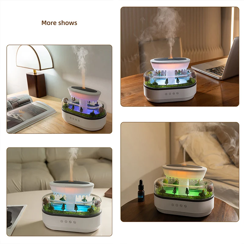 Simulated Raindrop Aromatherapy Diffuser Forest Green Drip Micro Landscape Essential Oil Humidifier Natural White Noise Music