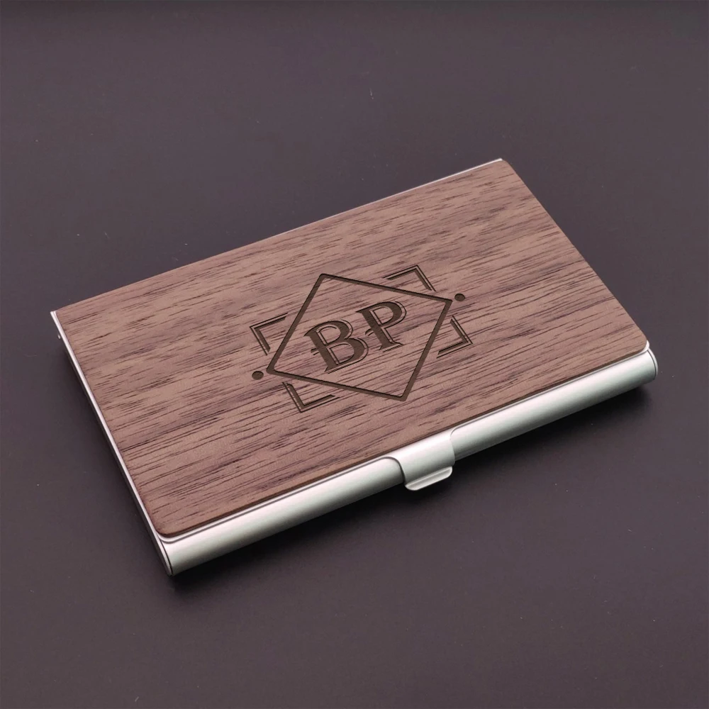 1PC Excellent Customized letter Dark walnut color Business Card holder Wooden Handicraft Wooden Crafts Wooden Ornament