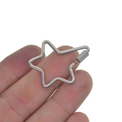 creative  Fine large 304 stainless steel star hexagon carved screw lock  hook Carabiner Keyring Keychain chain jewelry DIY clasp