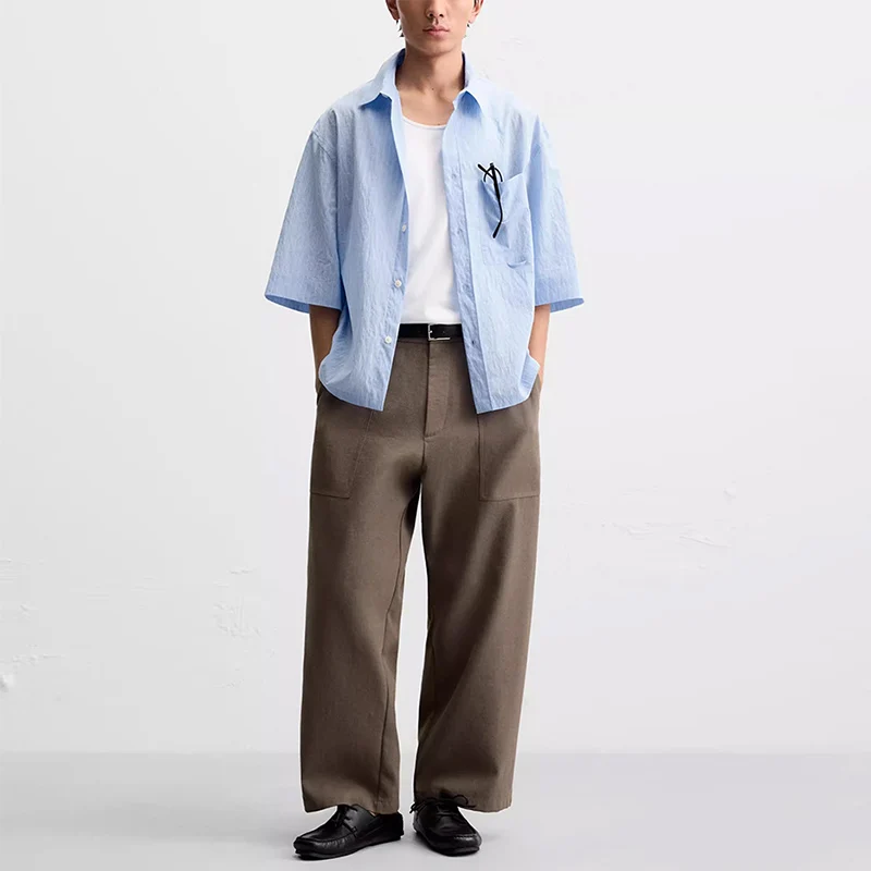 

Spring 2025 Men's Faion Slim Fit ort Sve irt Lightweight Striped Button down Casual Busin Stand Size Polyester