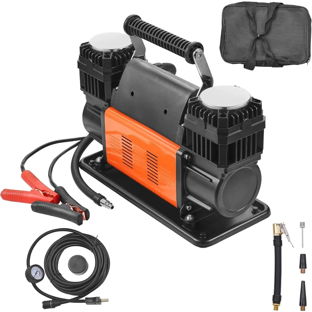 Воздушный компрессор высокой емкости VEVOR 10,6 CFM, быстрая 30-секундная накачка шин |   Компактный двухцилиндровый портативный надувной насос, 12 В, 150 фунтов