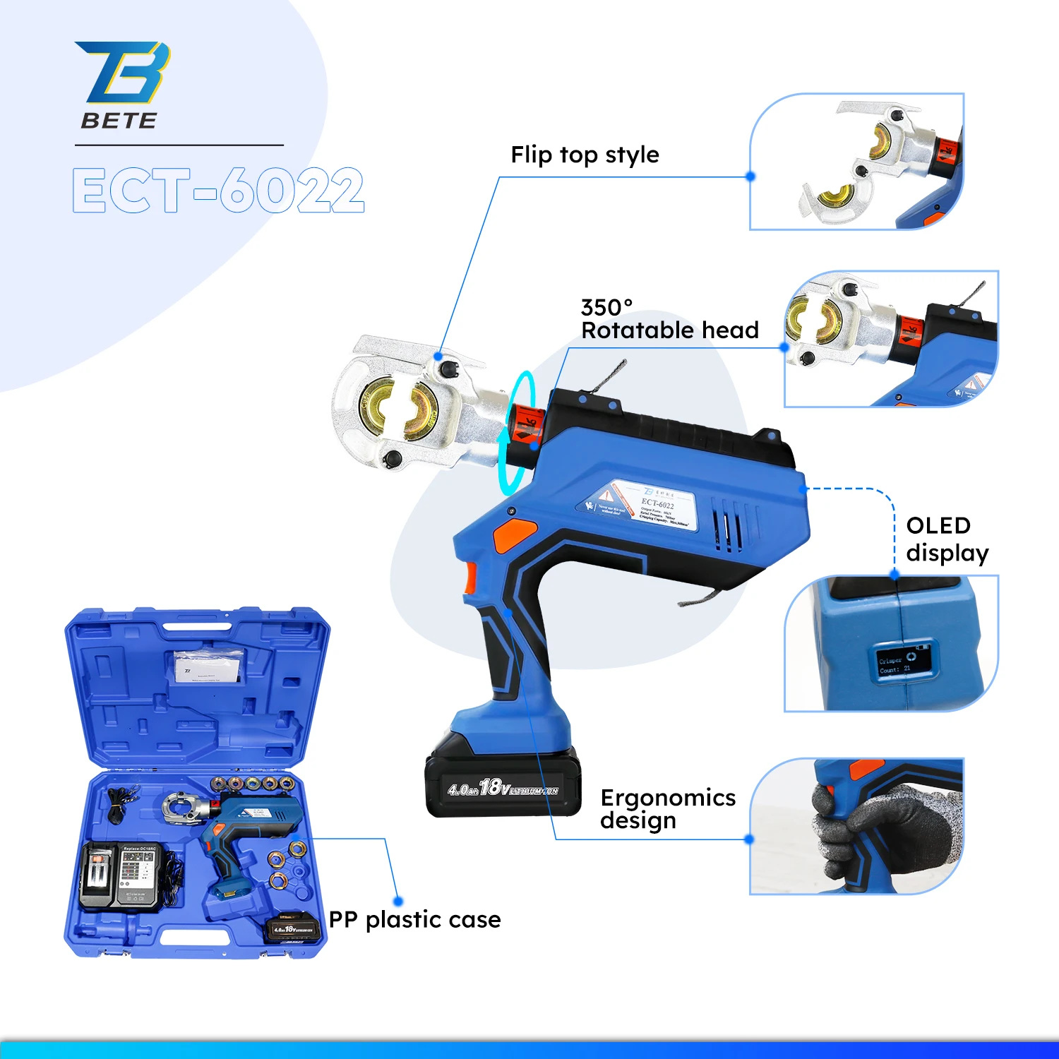 ECT-6022 LCD  Automatic Intelligent Battery 6T Powered Electric Pipe Hydraulic Cable Crimping Tool