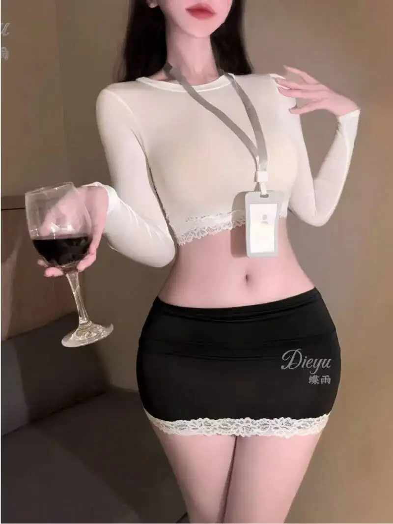 ชุดเดรสเข้ารูปสไตล์เซ็กซี่สำหรับทำงาน ชุดยูนิฟอร์มเลขาสุดหรู แขนยาว ดีไซน์เย้ายวน ชุดมินิเดรสแฟชั่นใหม่ปี 2025 สำหรับผู้หญิง รุ่น V9BL