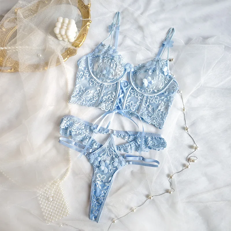 

2025 New Sexy Large Women's Underwear Bra Set Girls' Flower Lace Underwear Set Steel Rim Bra Push Up Clothing Exquisite Bra Set