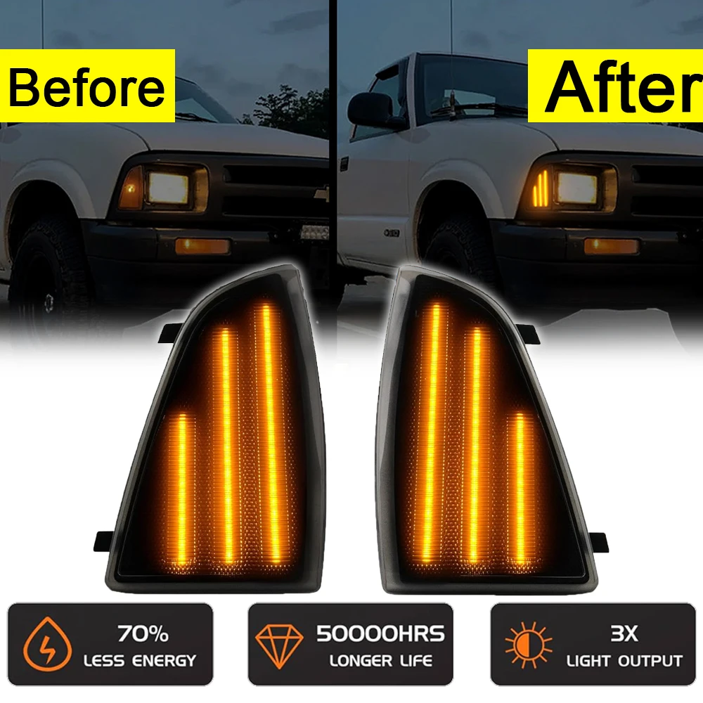 

2Pcs LED Front Bumper Side Marker Light Reflector Amber For Chevrolet S10 Pickup Truck S10 Blazer 1994-1997 Warning Turn Lamp
