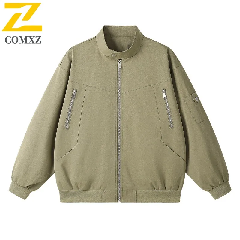

COMXZ Luxurious Men Jacket Classics Stand Collar Outdoor Adventure Windproof Coat Zipper Decoration Lightweight Autumn Garment