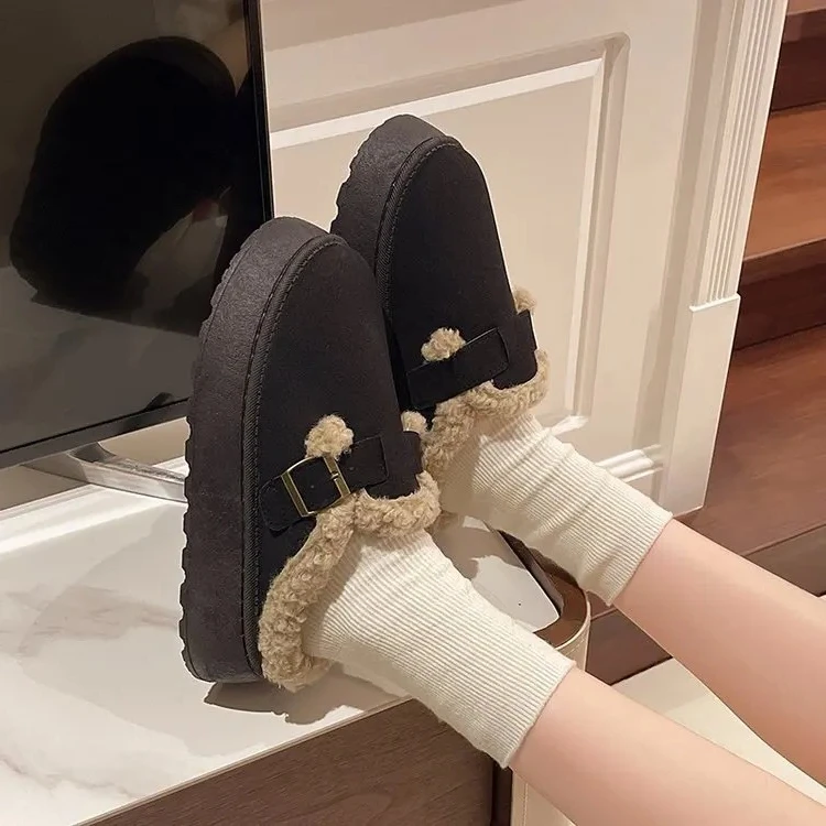 Women Boots New Luxury Winter Women's Boken Shoes Plush Fashion Retro Bean Cotton Women's Flat Sole Slippers Platform