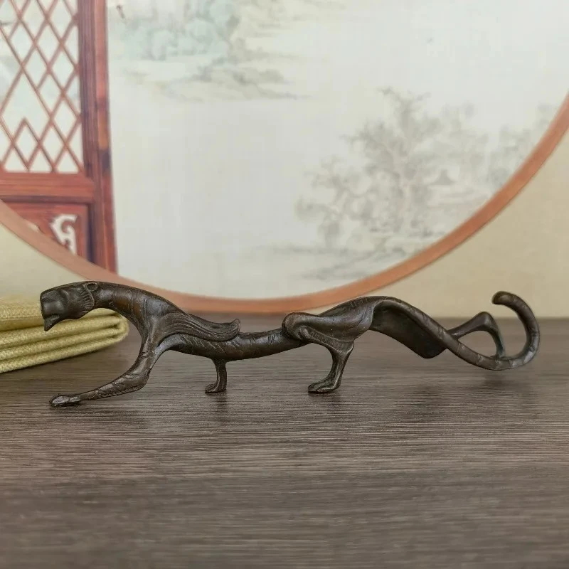 Copper Antique Tiger and Dragon Pen Holder Stationery Study Office Desk Decoration Pen Stand